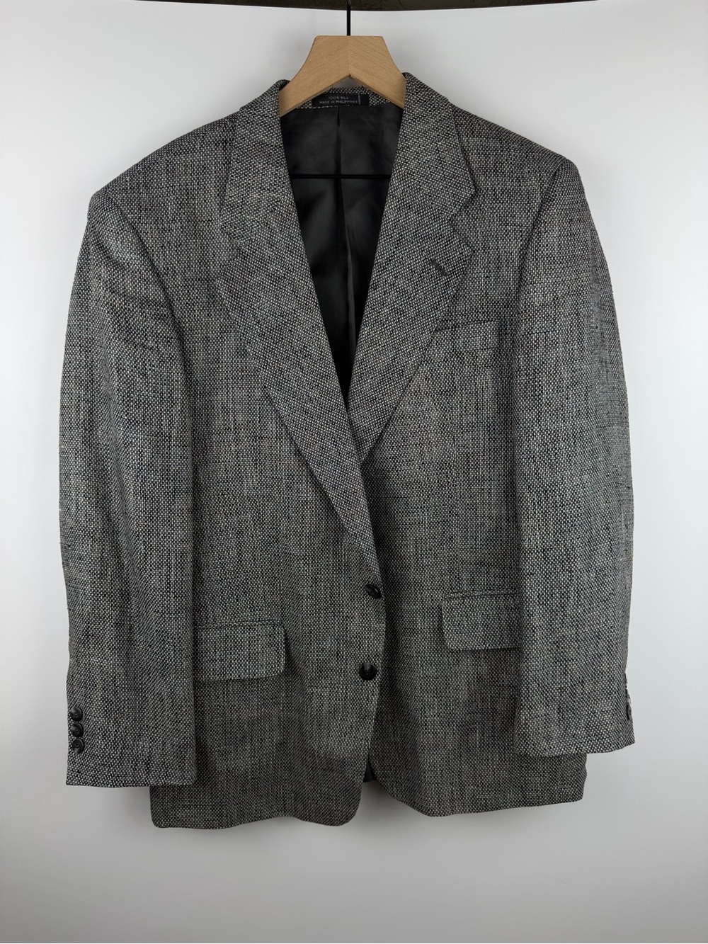 Foreman & Clark 100% Silk Black Tween Herringbone Blazer Button Jacket 40